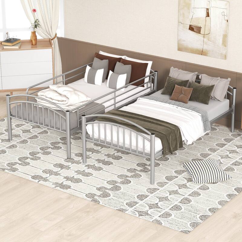 Twin Over Twin Steel Bunk Bed with Guardrails