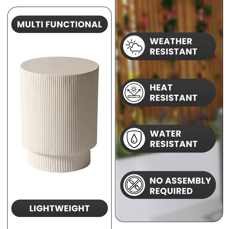 Eden 14-Inch Wide Round Side Table in Fiberstone Accent End Table for Indoor and Outdoor