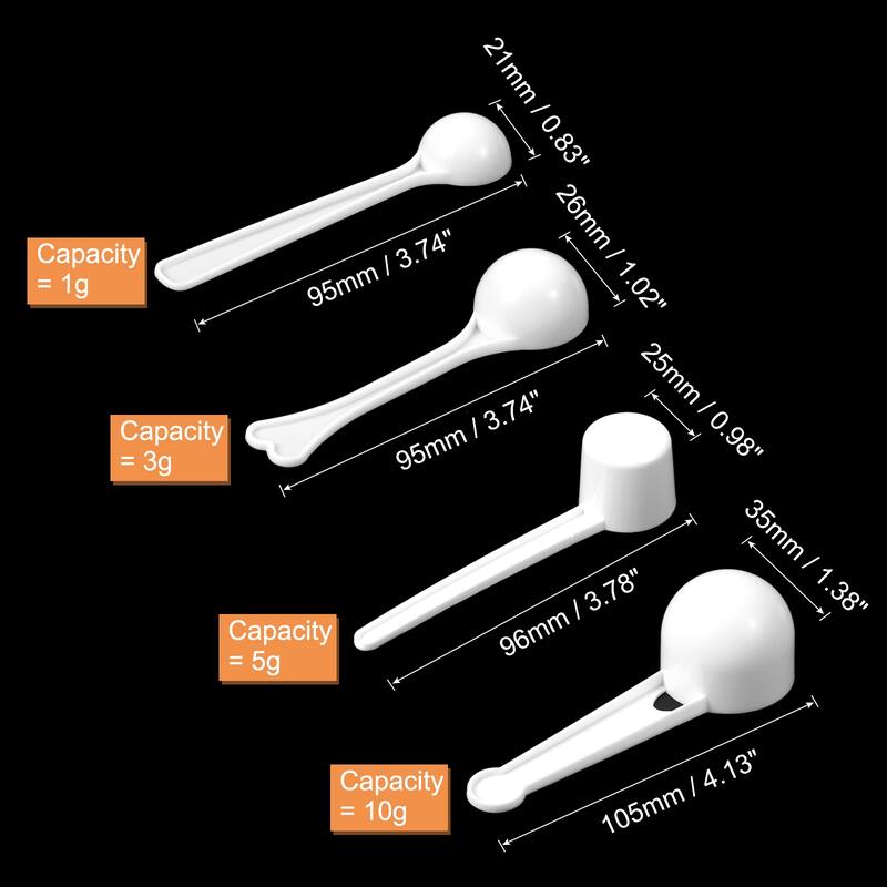 4Pcs Plastic Measuring Spoons Set Powder Scoops Spoon Kitchen Spoons - White - White