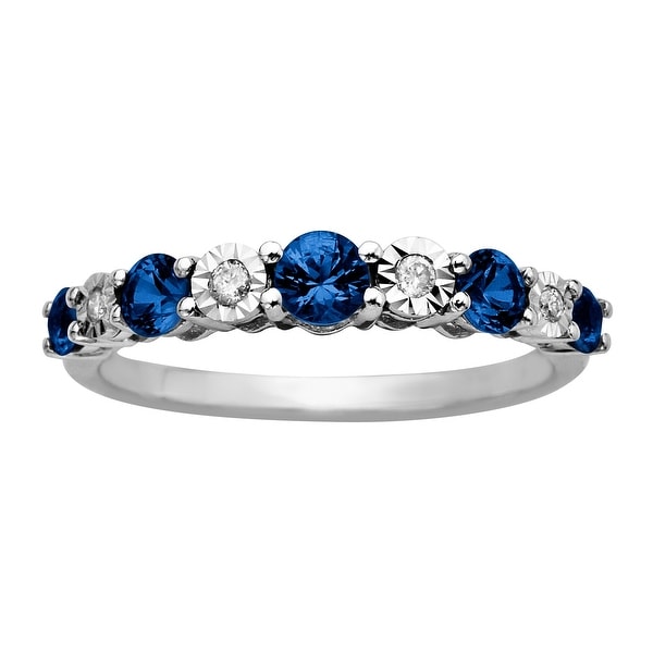 3/4 ct Sapphire Ring with Diamonds in 10K White Gold - Blue