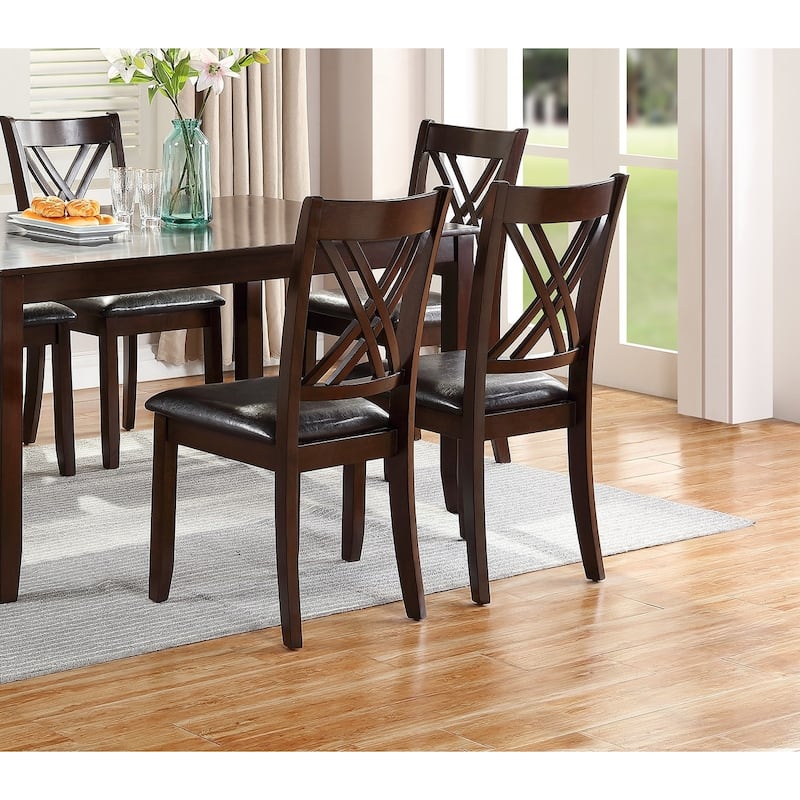 7pcs Dining Set Dining Table 6 Side Chairs Clean Espresso Finish Cushion Seats X Design back Chairs - Brown