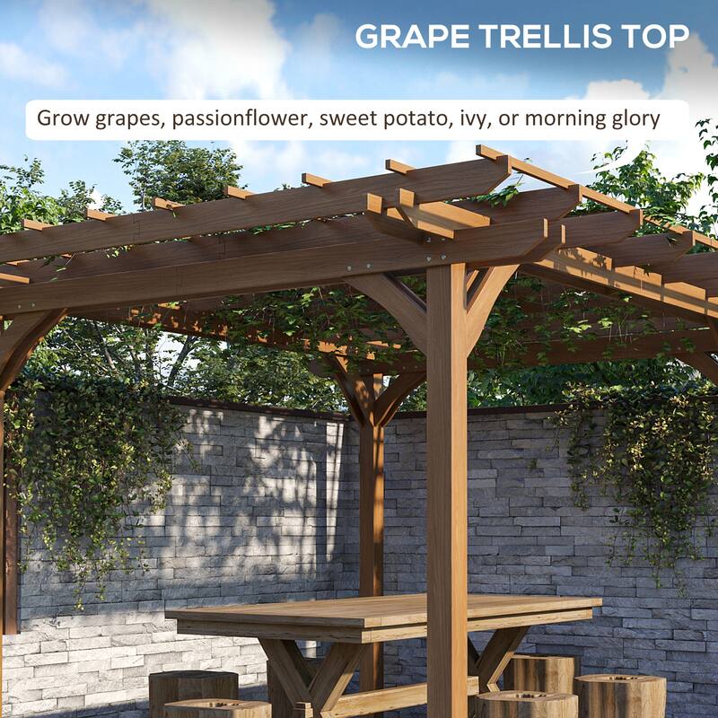 Outsunny 12' x 10' Outdoor Pergola, Wood Gazebo Grape Trellis with Stable Structure for Garden, Patio, Backyard, Deck
