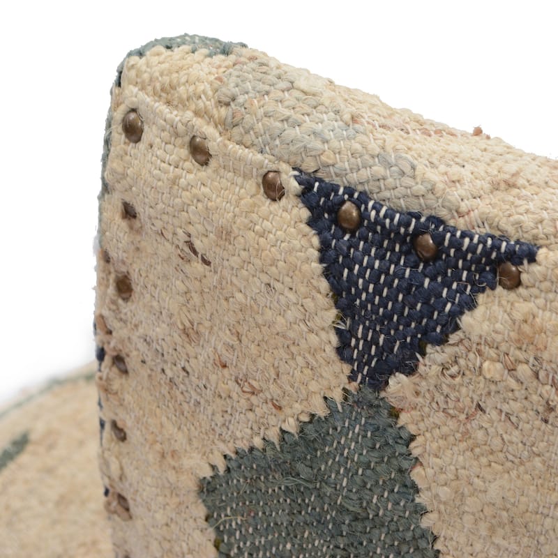 HomeRoots 26" Beige Blue and Red Jute Southwestern Wingback Chair - 26' X '30' X '30