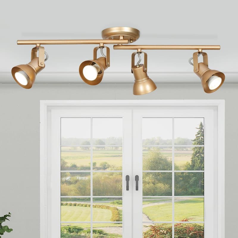 Adjustable 4-light Gold Spotlights Semi-flush Mount Tracking Ceiling Lights - L 29"x W 5"x H 7.5"