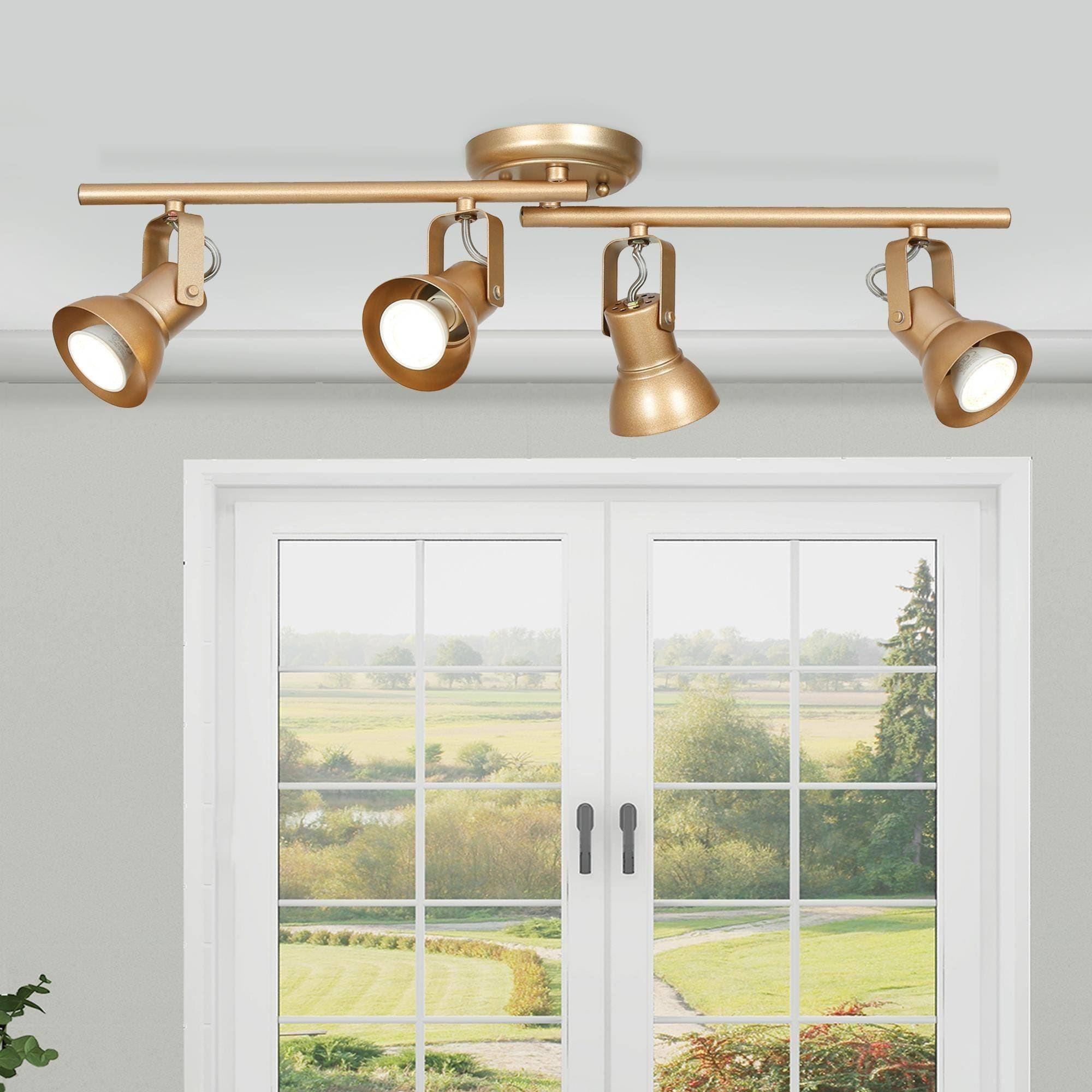 Adjustable 4-light Gold Spotlights Semi-flush Mount Tracking Ceiling Lights - L 29"x W 5"x H 7.5"