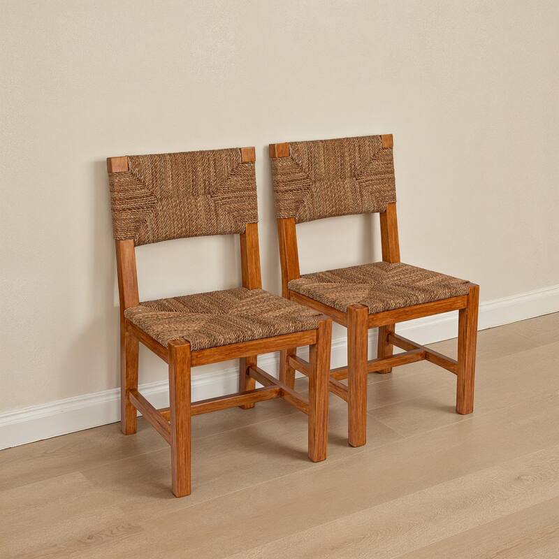 Willowbrook Solid Wood and Natural Woven Seagrass Rope Dining Chair (Set of 2)