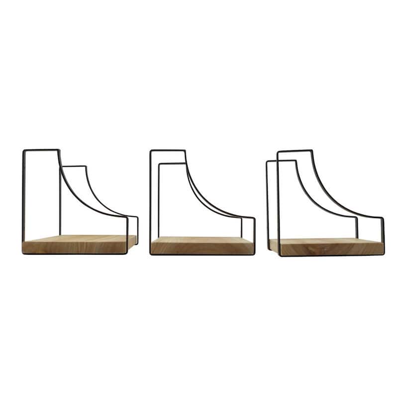 Melannco Set of 3 Floating Wood and Metal Curve Wall Shelves, 18, 14, 10 Inch, Natural