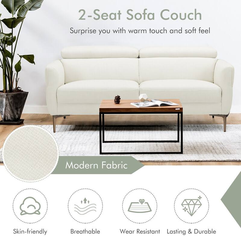 Gymax Modern Loveseat 72.5'' Fabric Sofa Couch w/ Adjustable Headrest