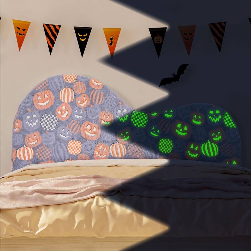 WOWMAX Upholstered Headboard Queen, Creative Curved Glow in The Dark Headboard, Foam Filled Fabric Head Board