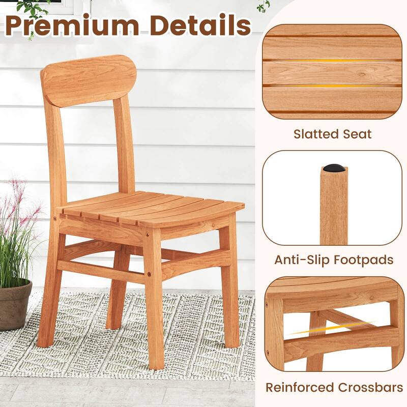 Costway 1/2 PCS Patio Teak Wood Chair Wooden Armless Dining Chair