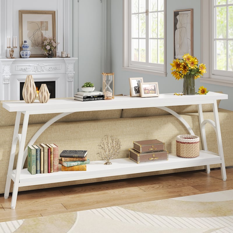 70.8” Extra Long Console Table, Narrow Sofa Tables with 2 Tier Storage Shelves