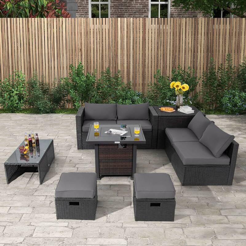 Costway 9 PCS Patio Furniture Set with 32" Fire Pit Table 50,000 BTU - See Details