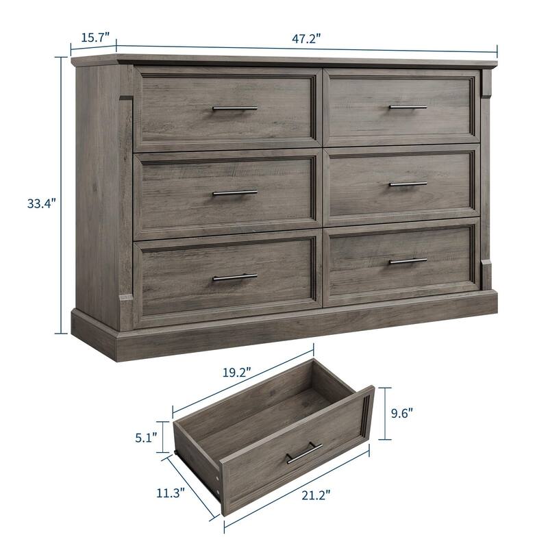 47" Farmhouse 6 Drawers Dresser