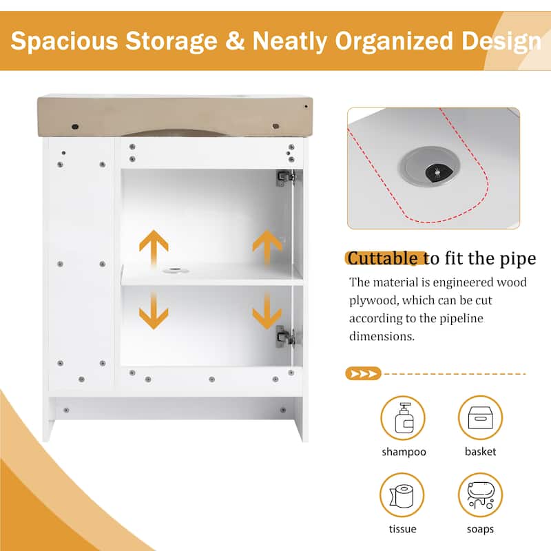 Malwee 28" FreeStanding Bathroom Vanity with Sink, Small Floor Stand Bathroom Vanity with Ceramic Sink and Soft Close Door
