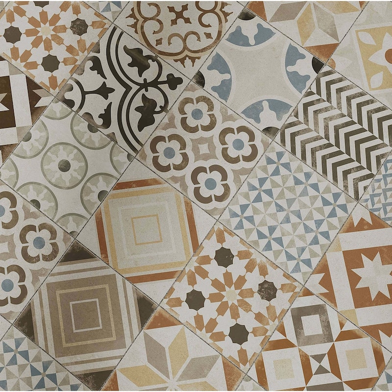 Cruz Bay Studio MKT61123 Seville - 8" x 8" Encaustic Floor and Wall - Sepia Matte - Sepia Matte
