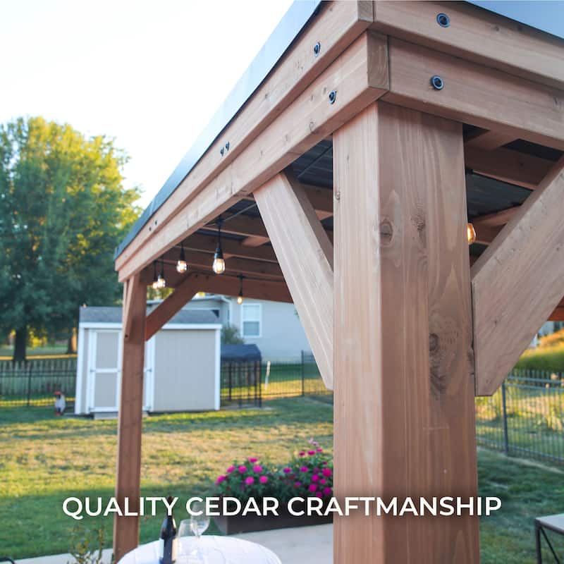 Backyard Discovery Arcadia 12x9.5' Cedar Wood Gazebo with Steel Roof