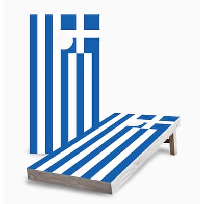 Greek Flag Corn Hole Board Set w Case & Lights
