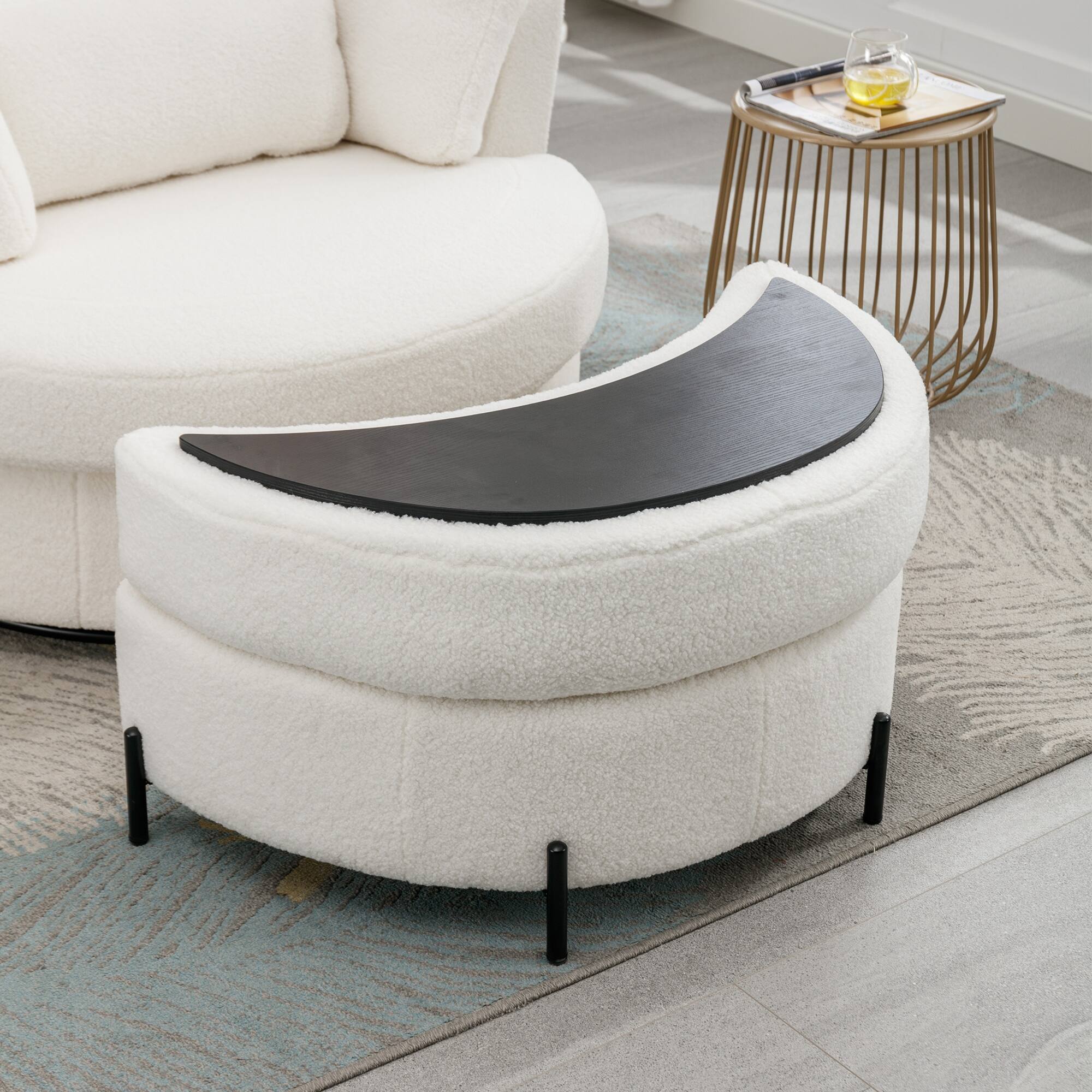Swivel Accent Barrel Chair and Half Crescent Moon Ottoman Bed Bath