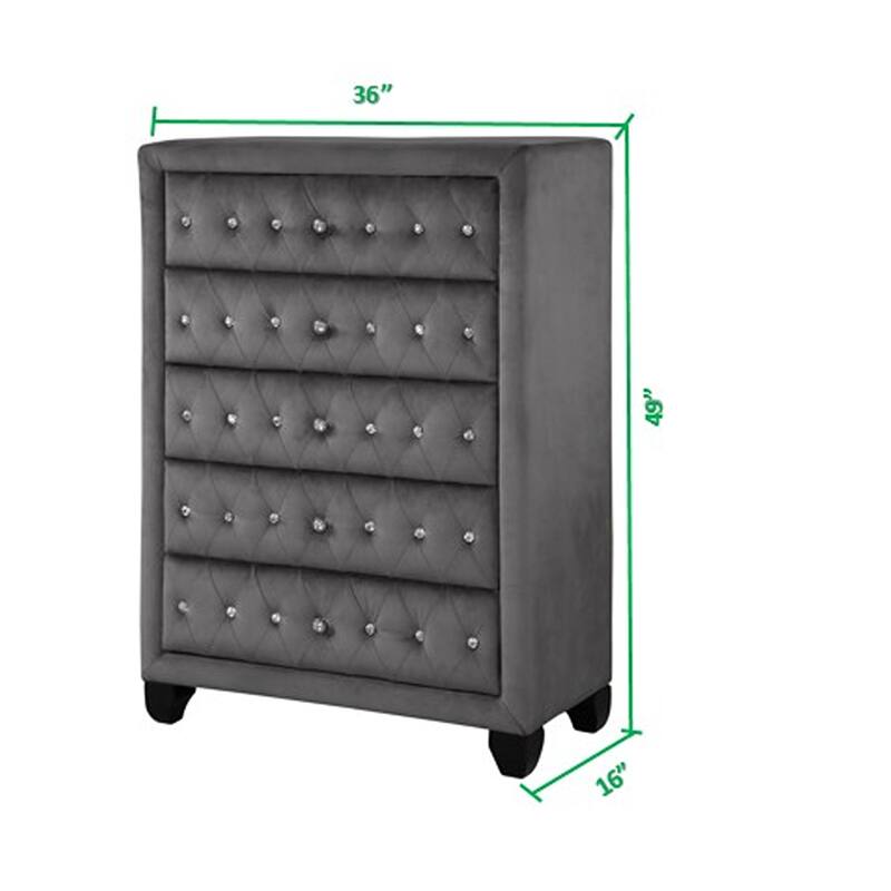 Monica Modern Style Crystal Tufted 4PC/5PC Vanity Bedroom Set Made with Wood