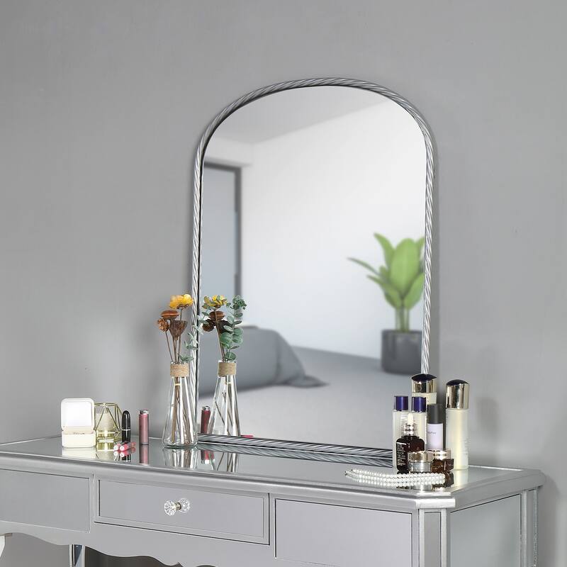 MacLuu Arch Metal Wall Mirror - 33.8" x 40" - Arch Twisted-Silver