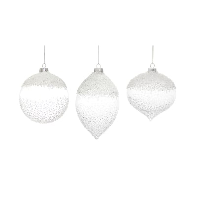 Set of 6 Classic White and Clear Glass Christmas Ornaments for Festive Holiday Decoration - 5.75"H, 7"H, 5.75"H