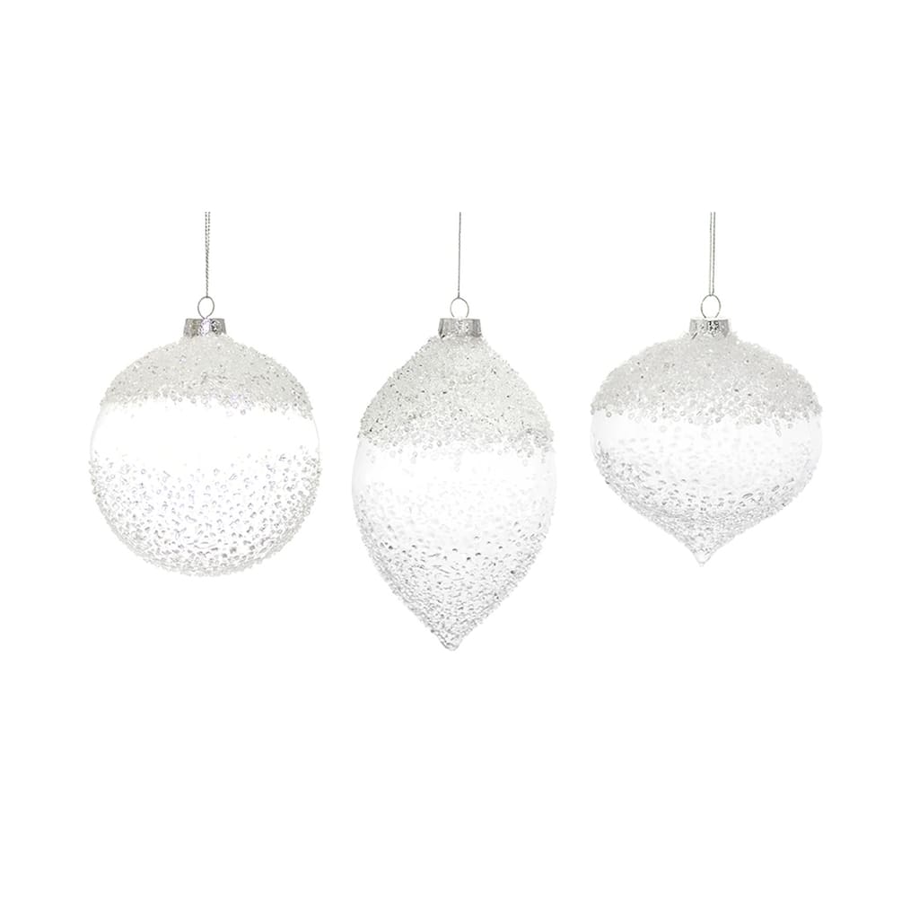 Set of 6 Classic White and Clear Glass Christmas Ornaments for Festive Holiday Decoration - 5.75"H, 7"H, 5.75"H