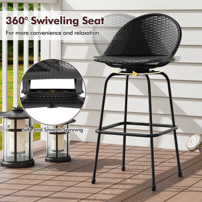Gymax Rattan Swivel Barstools Set of 2 w/ Curved Back & Heavy-Duty