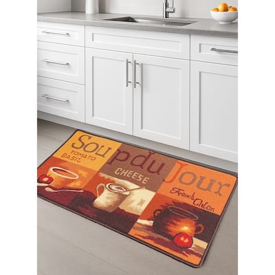 Brown Orange Washable Kitchen Mat With Non-Slip Backing - 19"x39" - 19" x 39"