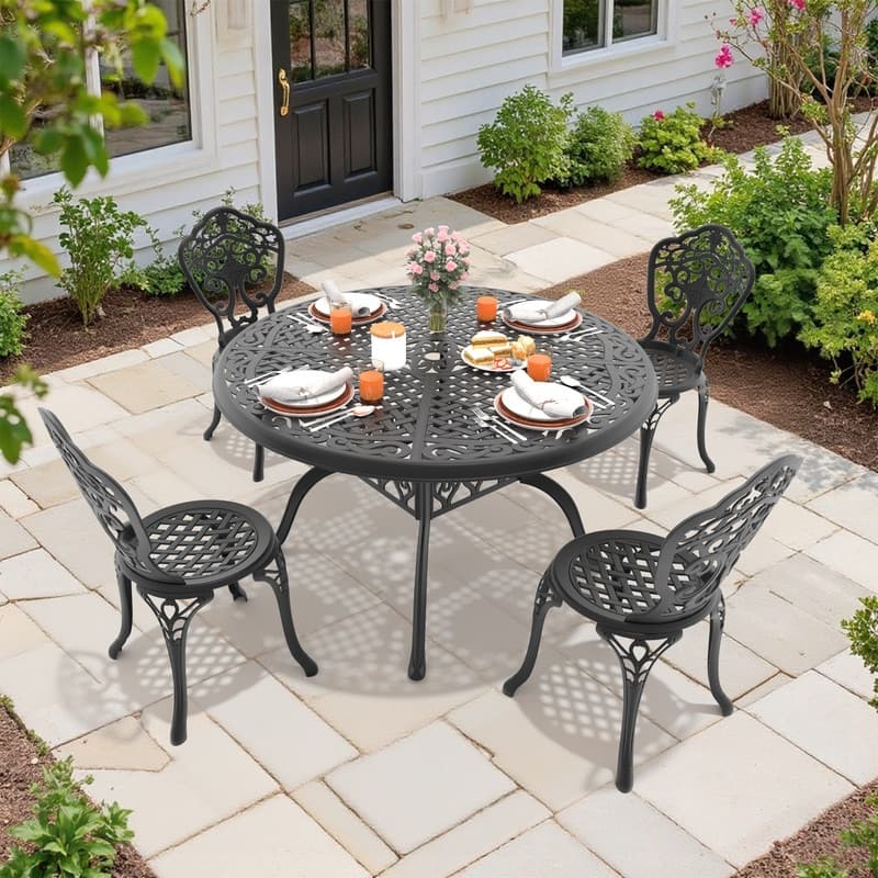 Traditions 5-Piece Patio Outdoor Dining Set with 4 Dining Chairs and Round Dining Table, Rust Free