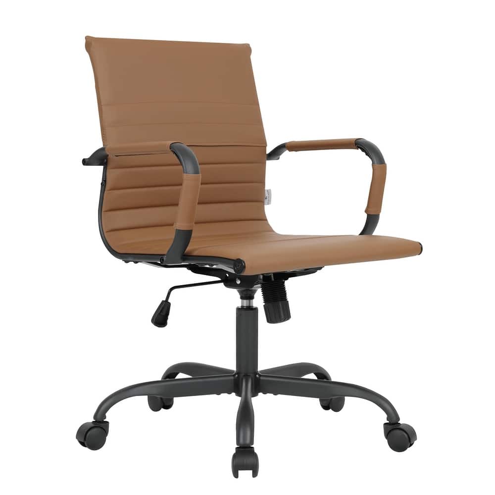 Harris Leather Mid-Back Adjustable Seat Height Conference Office Desk Chair in Solid Iron Frame Computer Swivel Chair