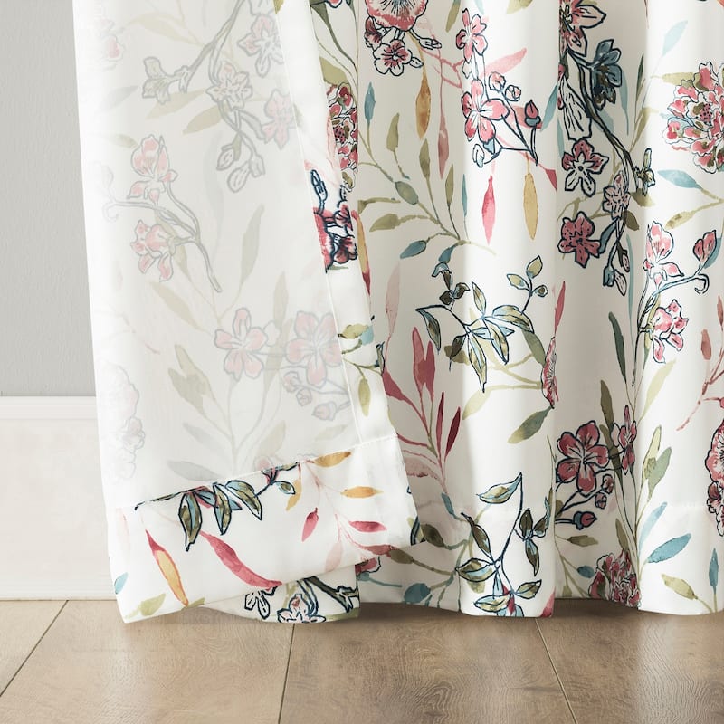 No. 918 Lily Garden Watercolor Floral Room Darkening Rod Pocket Curtain Panel, Single Panel