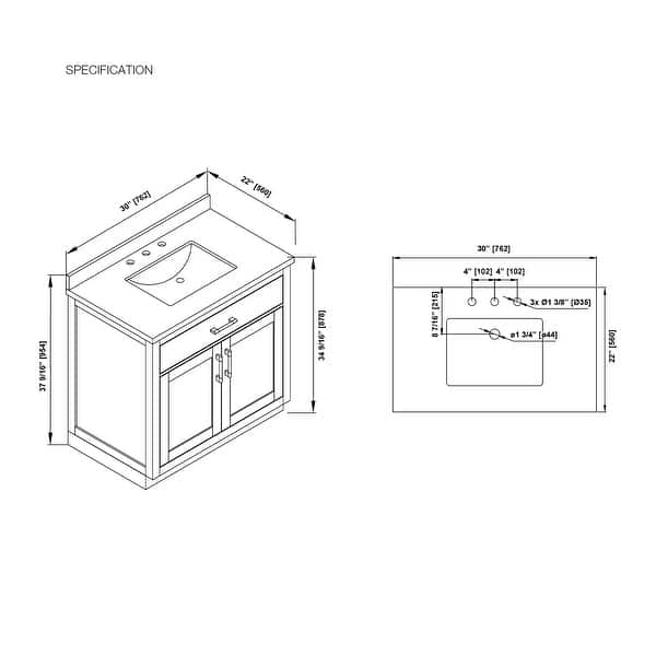 dimension image slide 0 of 14, OVE Bailey Bathroom Vanity with Power Bar