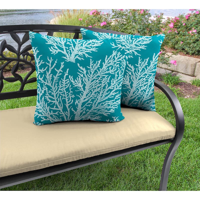 18" x 18" Turquoise Nautical Outdoor Throw Pillow - Set of 2 - 18'' L x 18'' W x 4'' H