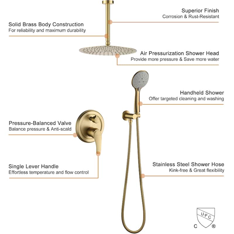 5-Spray Patterns with 2.5 GPM 12 in. Ceiling Mount Dual Shower Heads with Valve Included