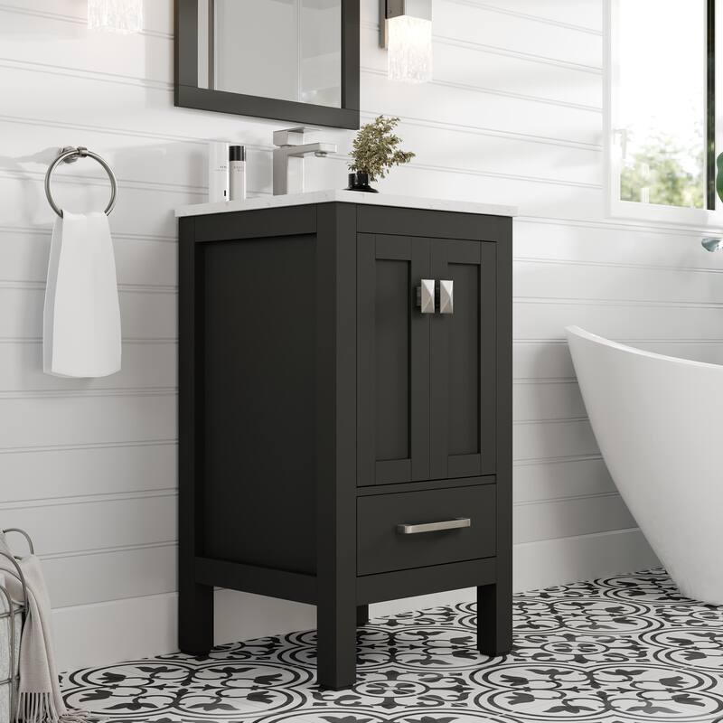 Eviva London 20"W Espresso Bath Vanity with Carrara Quartz Top