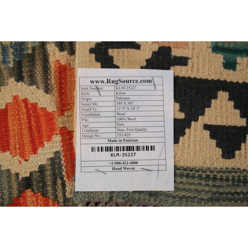Reversible Kilim Oriental Rug Flatweave Orange Wool Carpet - 10'1"x 12'9"