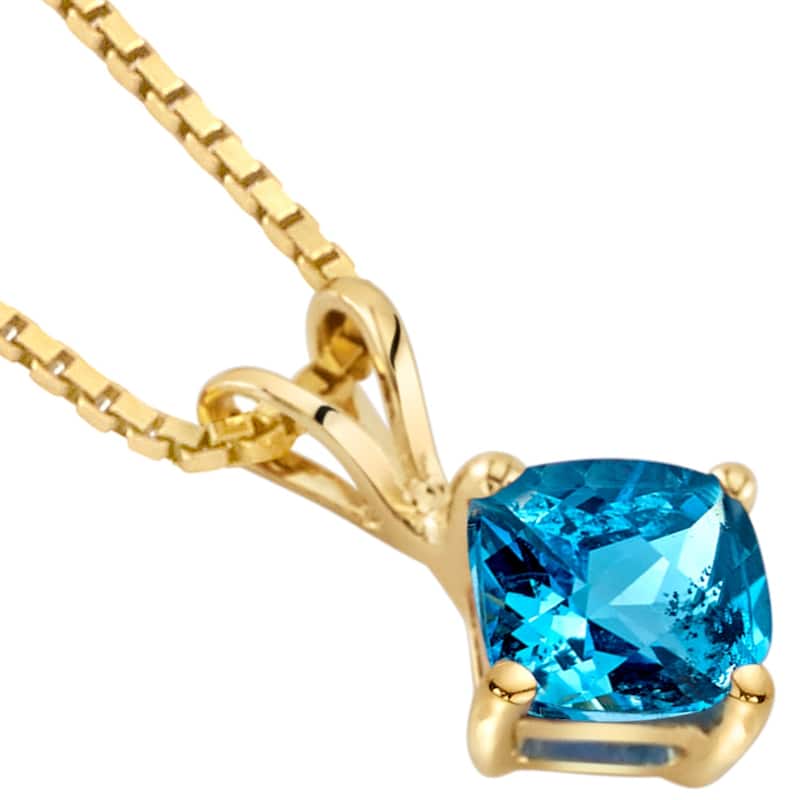 14k Yellow Gold Cushion Cut 1.00 cts Swiss Blue Topaz Pendant