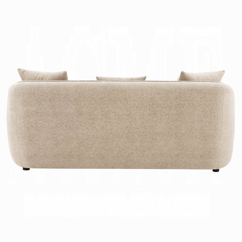Keina Sofa, 3 Accent Pillows, Rounded Back, Beige Chenille, 79 Inch