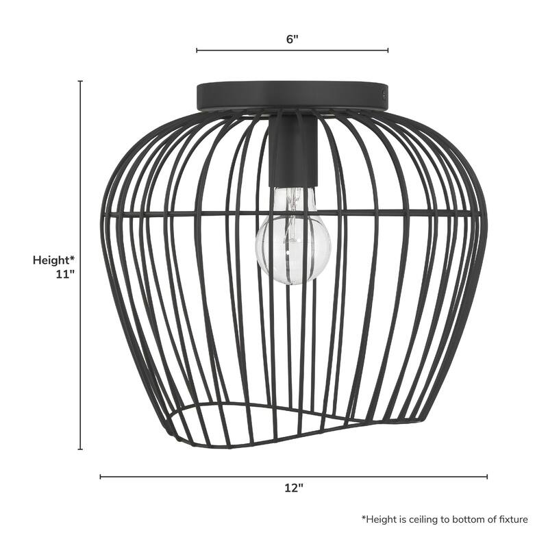 Hunter Redding Matte Black 1 Light Flush Mount - Industrial - Hallway, Bathroom, Entryway, Patio