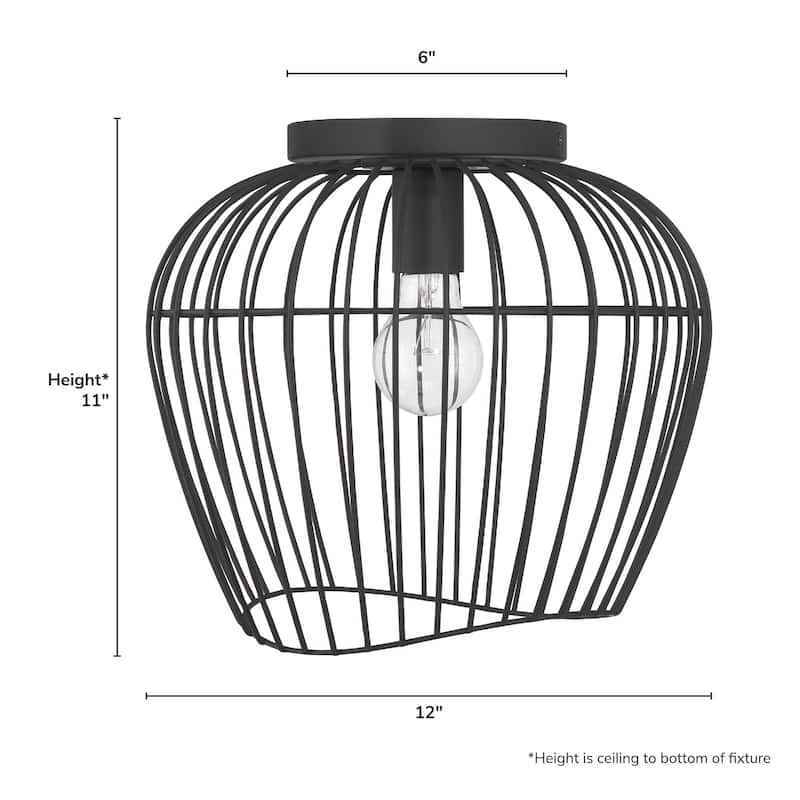 Hunter Redding Matte Black 1 Light Flush Mount - Industrial - Hallway, Bathroom, Entryway, Patio
