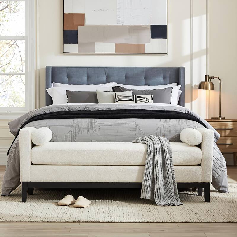 Homy Casa Upholstered Bench with Pillows, Wooden, Entry Living