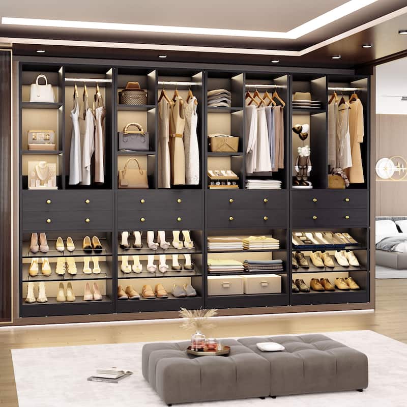 Grimm 28'' Closet Organizer with Shoe Racks and Drawers, Closet System with Hanging Rod and Adjustable Shelves