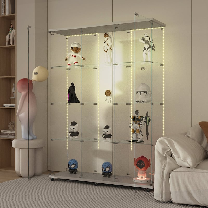 Glass Display Cabinet,Wine Cabinet,File Cabinet,With Bluetooth Led Light Strip,Lock On The Door,Equipped With Cast