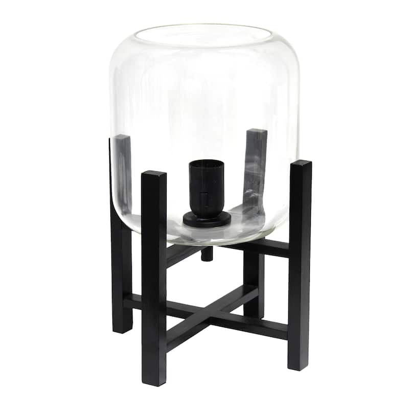 Glass Industrial Table Lamp with Wood Base and Cylinder Shade - 9 x 9 x 13.5 in. (L x W x H)