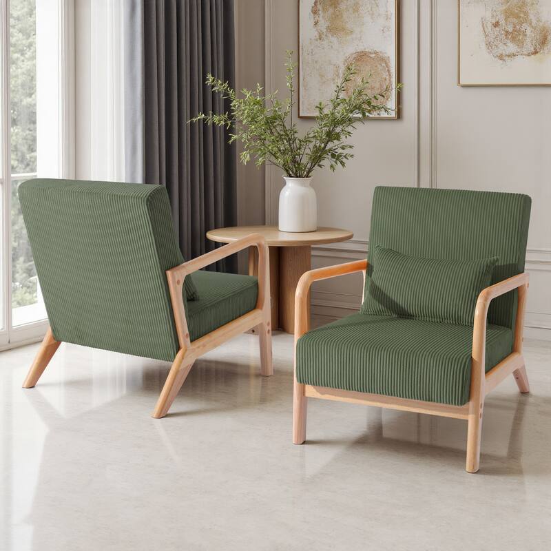 2 Set Upholstered Lounge Arm Chair with Pillow - Set of 2
