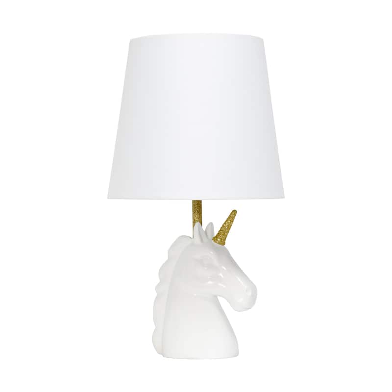 Sparkling Unicorn Table Lamp - Without Bulb - WHITE + GOLD GLITTER