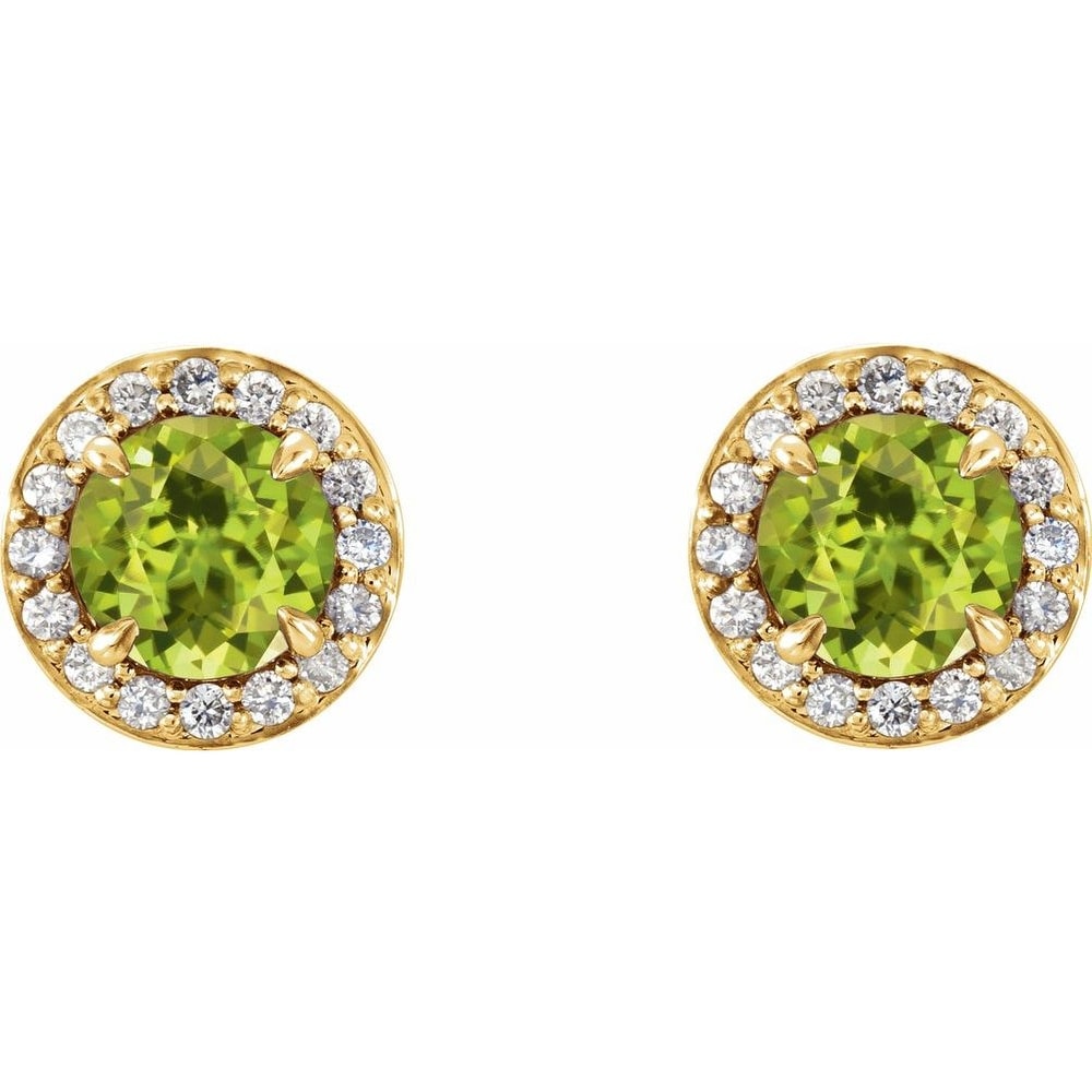 14K Yellow Gold 5 mm Round Peridot and 1/8 CTW Diamond Earrings for Women
