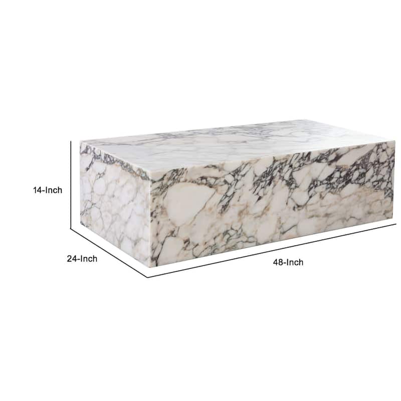 Rey Cocktail Coffee Table, 48 Inch Rectangular Natural Viola Marble Body