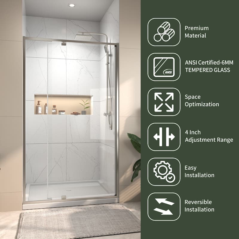 42"x71" Frameless Single Pivot Enclosure Glass Shower Door Black/Nickel with SGCC Tempered Glass