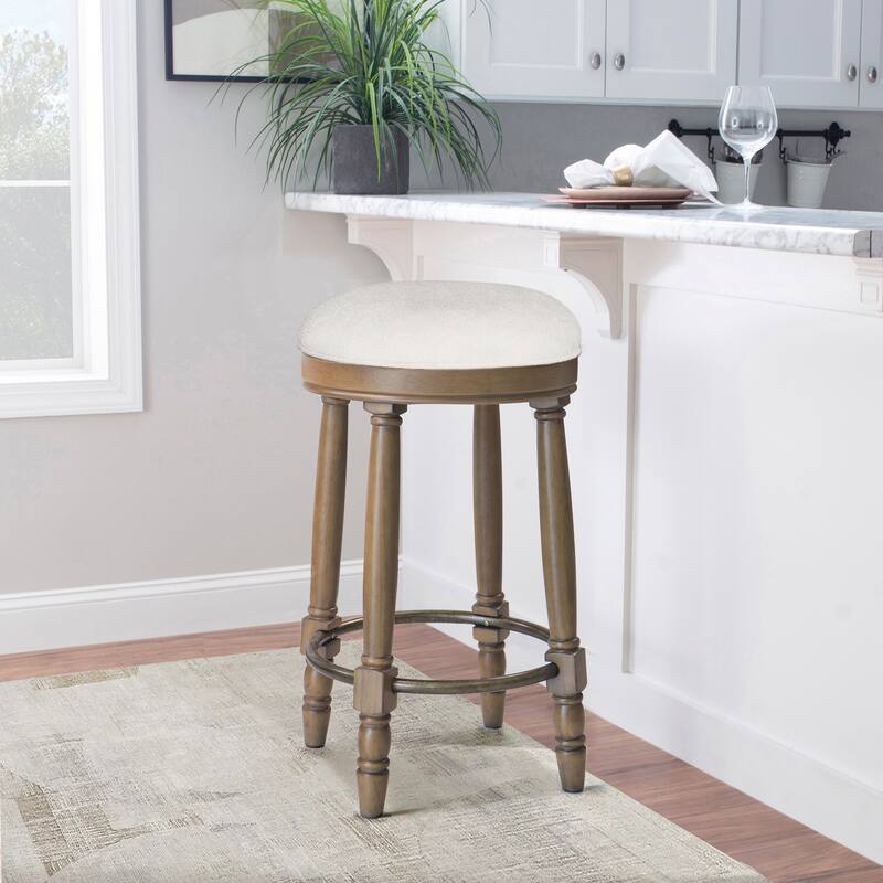 Bar Stools Set of 2, 26" Counter Height, 360° Swivel Wooden Barstool with Fabric Upholstered Seat